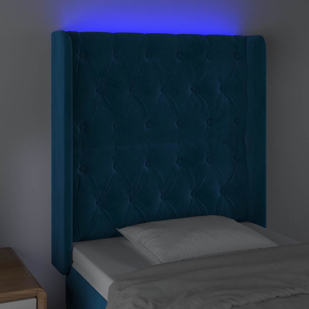 LED Kopfteil Dunkelblau 83x16x118/128 cm Samt