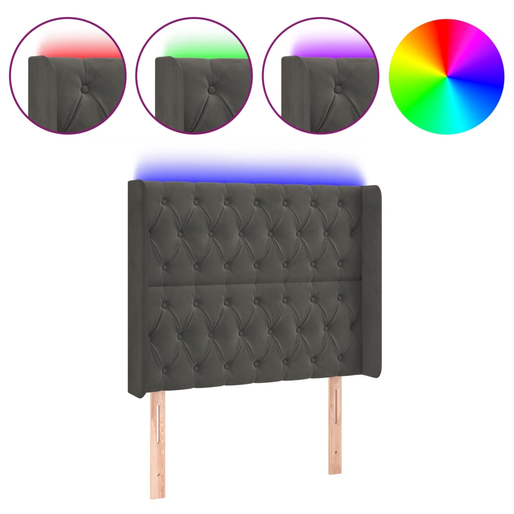 LED Kopfteil Dunkelgrau 103x16x118/128 cm Samt