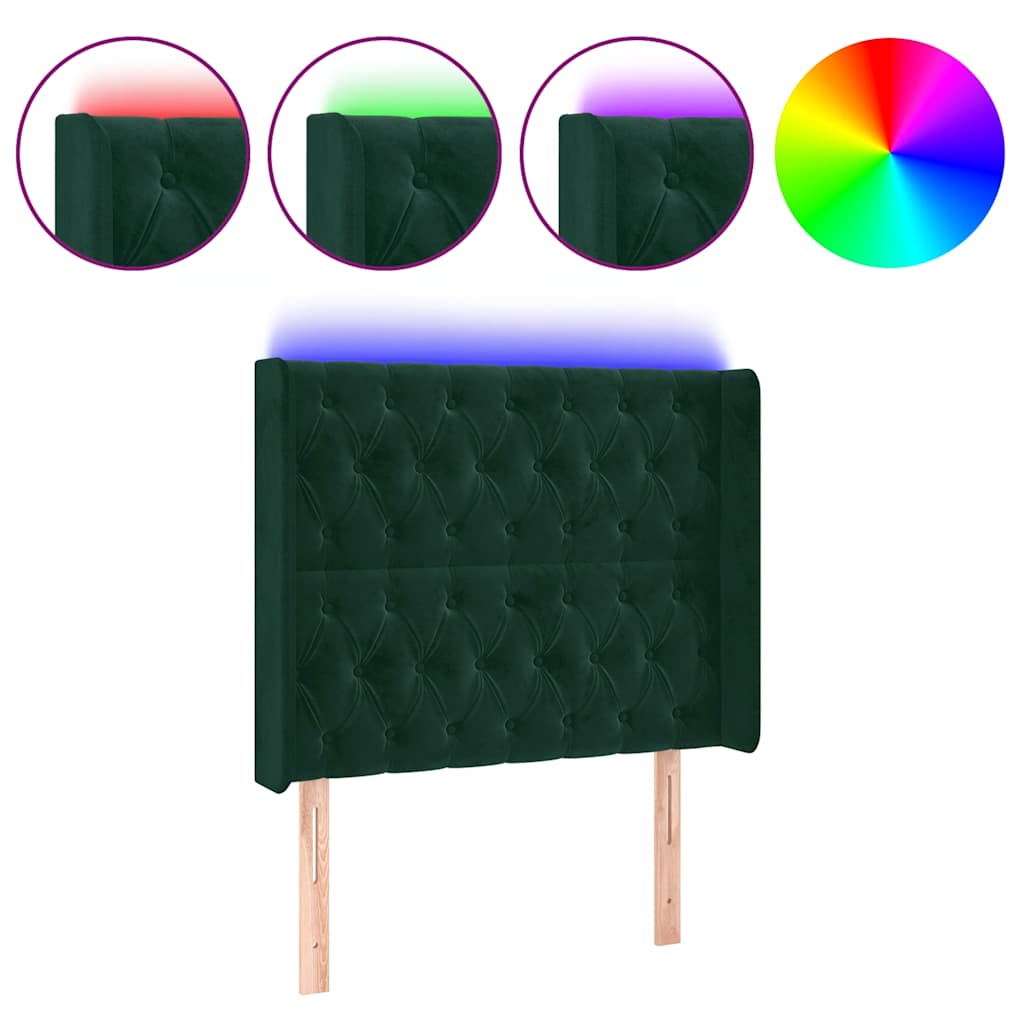 LED Kopfteil Dunkelgrün 103x16x118/128 cm Samt