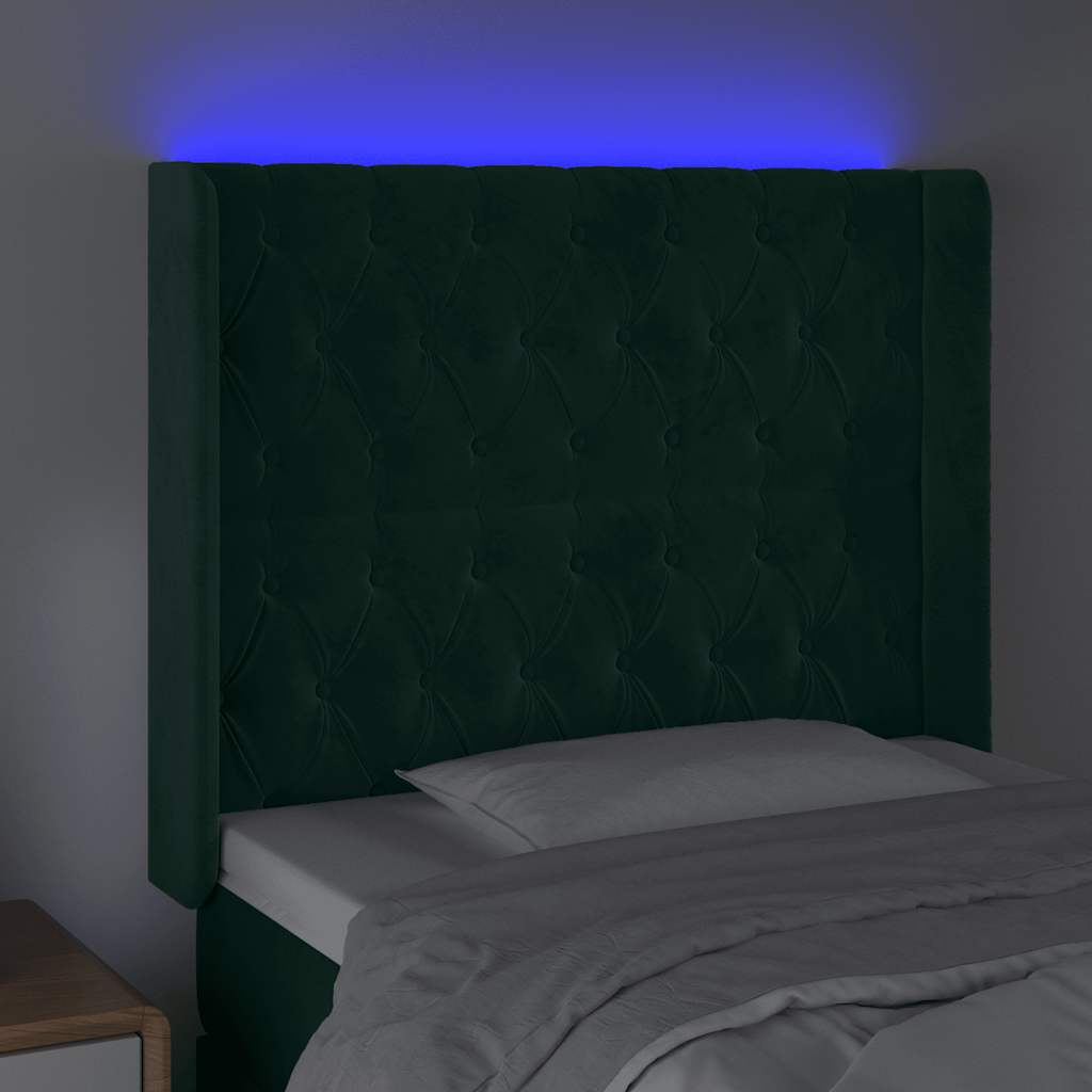 LED Kopfteil Dunkelgrün 103x16x118/128 cm Samt