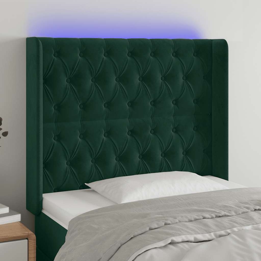 LED Kopfteil Dunkelgrün 103x16x118/128 cm Samt