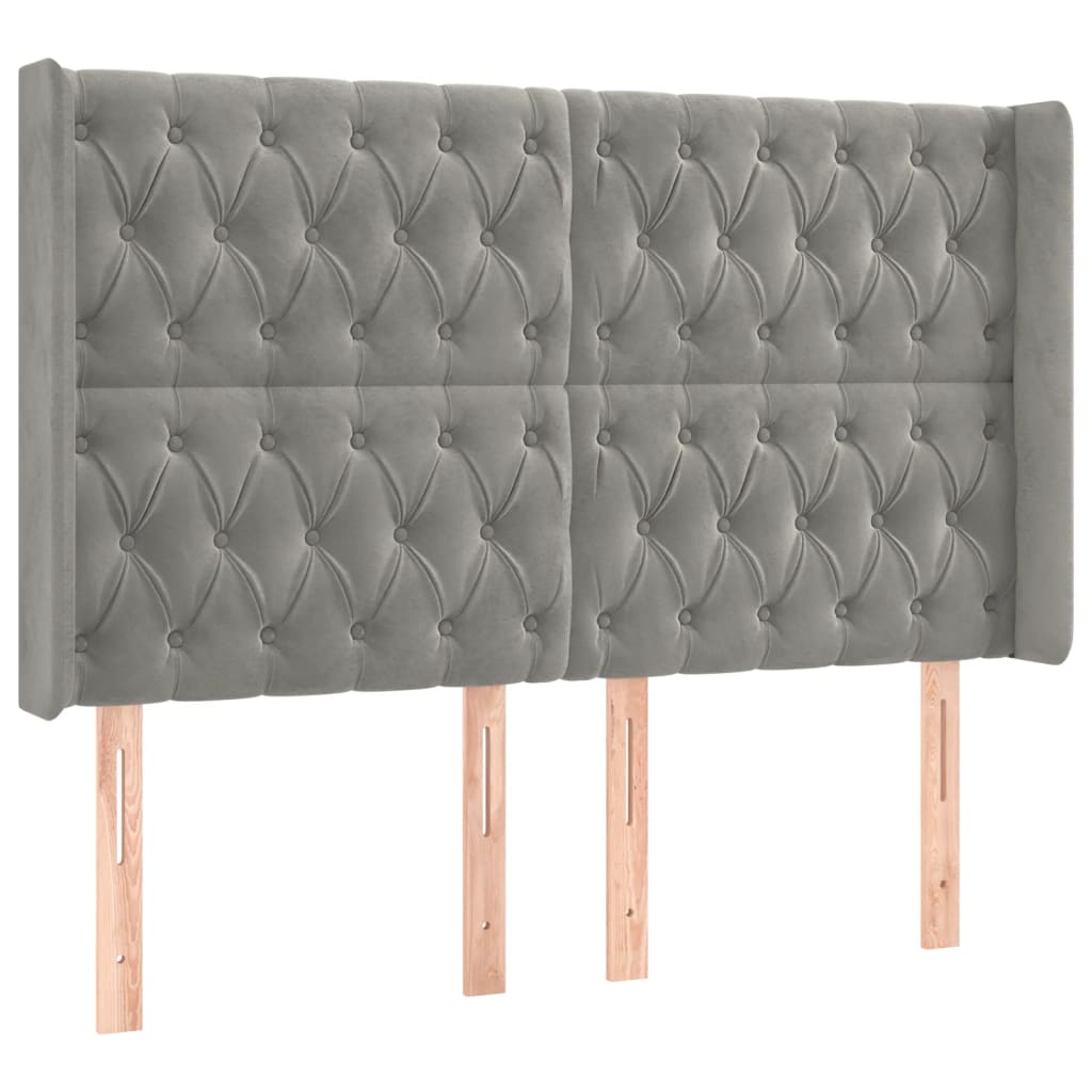 LED Kopfteil Hellgrau 147x16x118/128 cm Samt