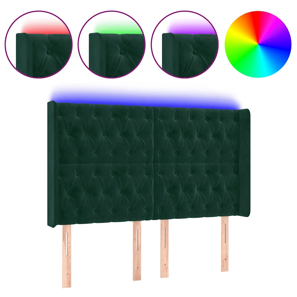 LED Kopfteil Dunkelgrün 147x16x118/128 cm Samt