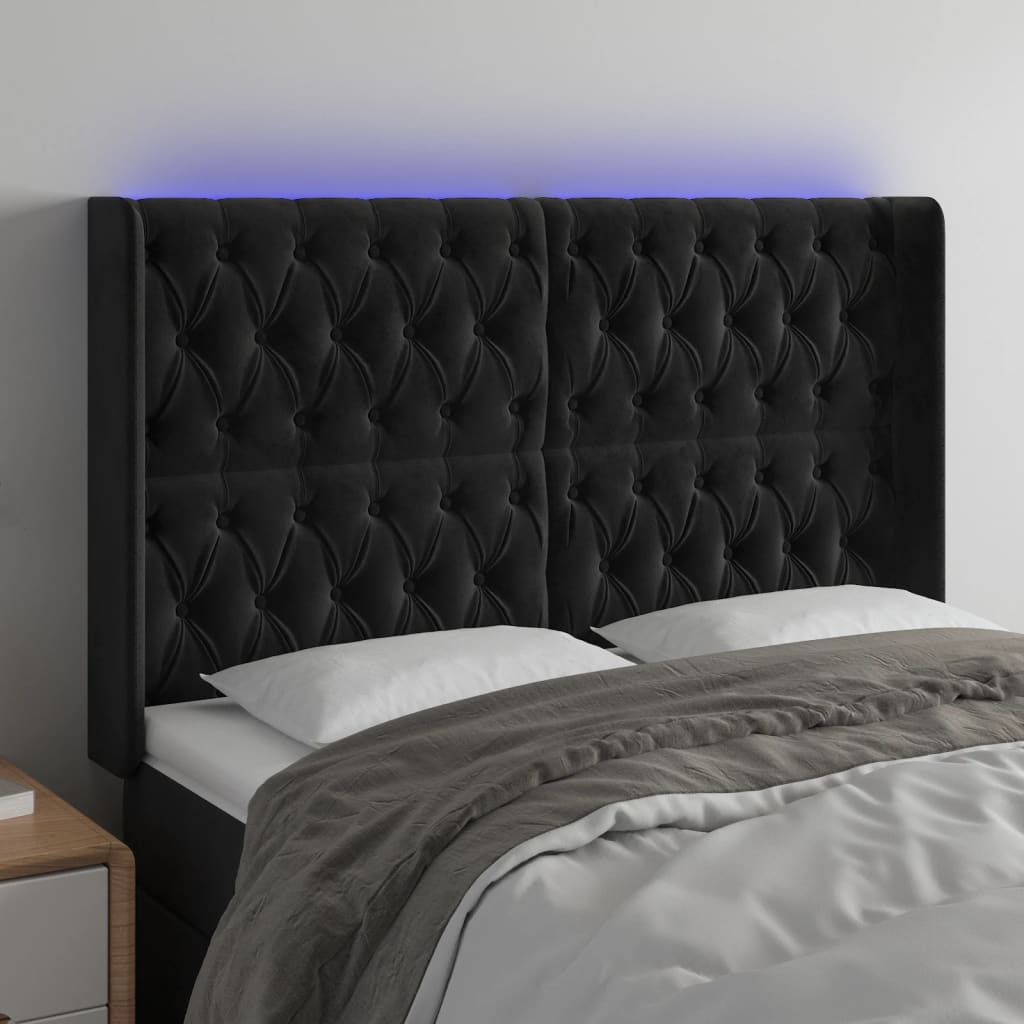 LED Kopfteil Schwarz 163x16x118/128 cm Samt