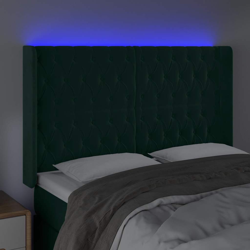LED Kopfteil Dunkelgrün 163x16x118/128 cm Samt