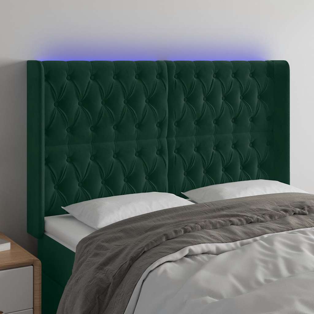 LED Kopfteil Dunkelgrün 163x16x118/128 cm Samt