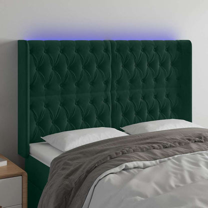LED Kopfteil Dunkelgrün 163x16x118/128 cm Samt