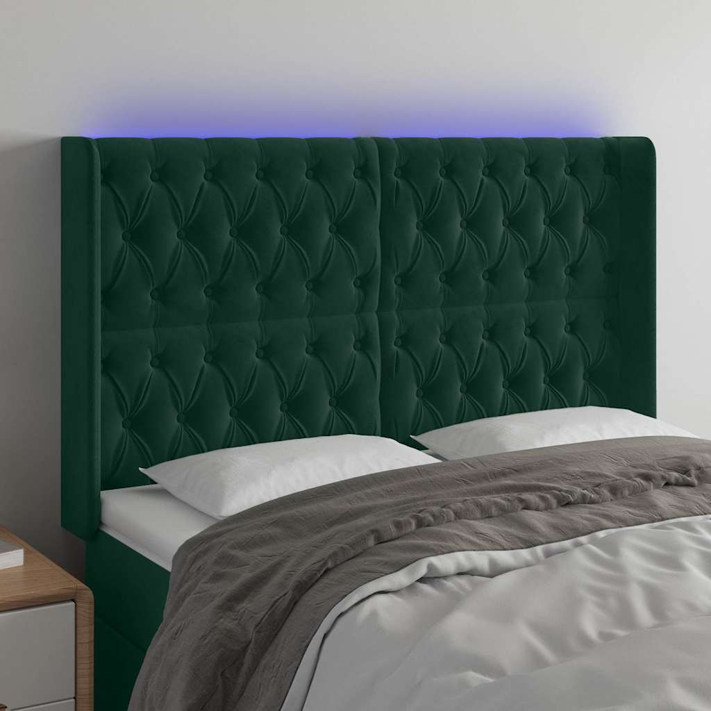 LED Kopfteil Dunkelgrün 163x16x118/128 cm Samt