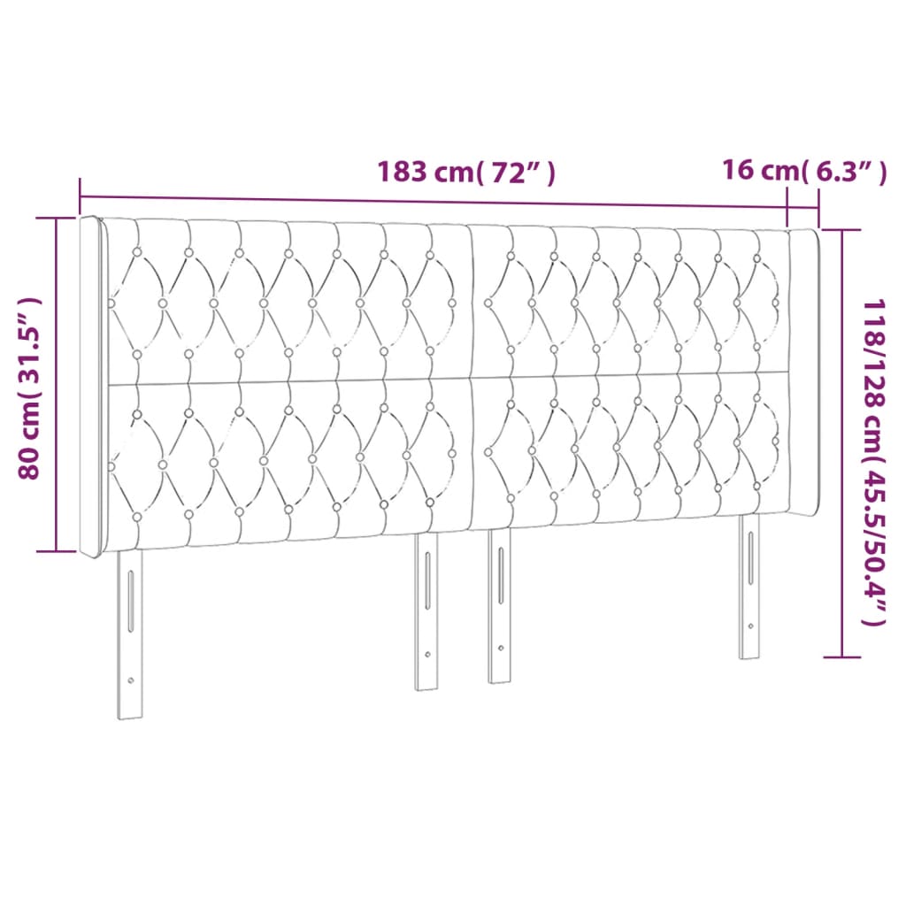 LED Kopfteil Hellgrau 183x16x118/128 cm Samt