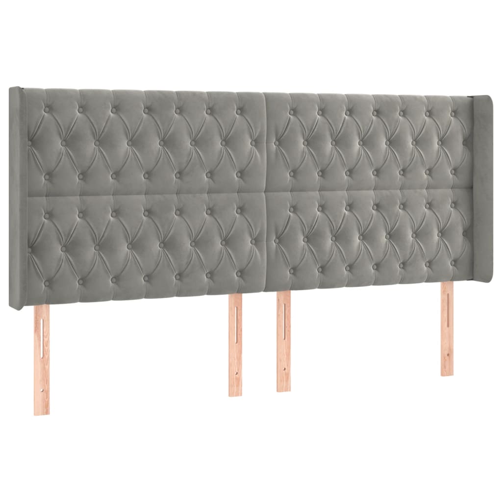 LED Kopfteil Hellgrau 203x16x118/128 cm Samt