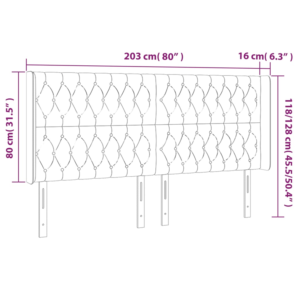 LED Kopfteil Dunkelgrau 203x16x118/128 cm Samt