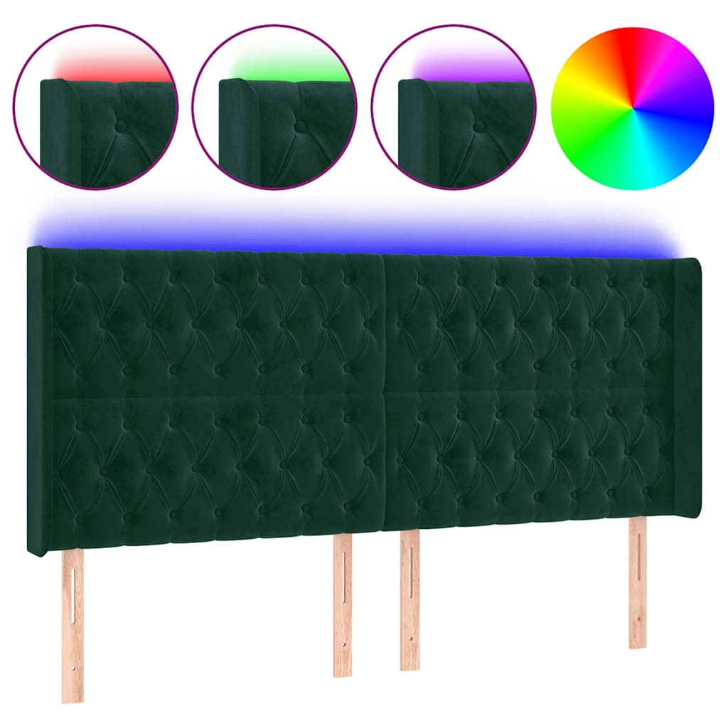 LED Kopfteil Dunkelgrün 203x16x118/128 cm Samt