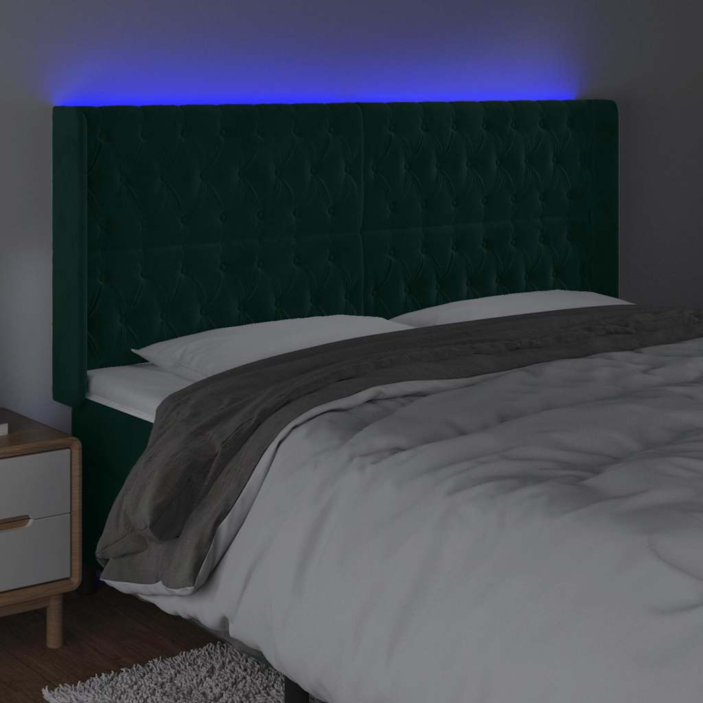 LED Kopfteil Dunkelgrün 203x16x118/128 cm Samt
