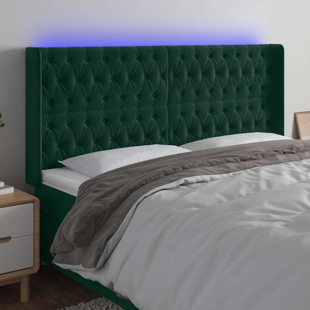 LED Kopfteil Dunkelgrün 203x16x118/128 cm Samt