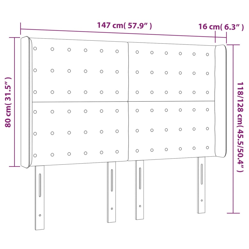 LED Kopfteil Taupe 147x16x118/128 cm Stoff