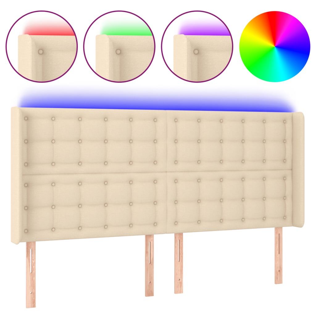 LED Kopfteil Creme 183x16x118/128 cm Stoff