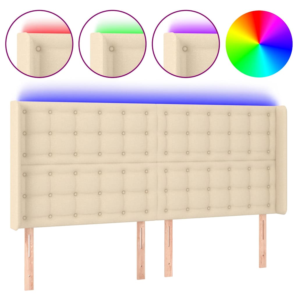 LED Kopfteil Creme 183x16x118/128 cm Stoff