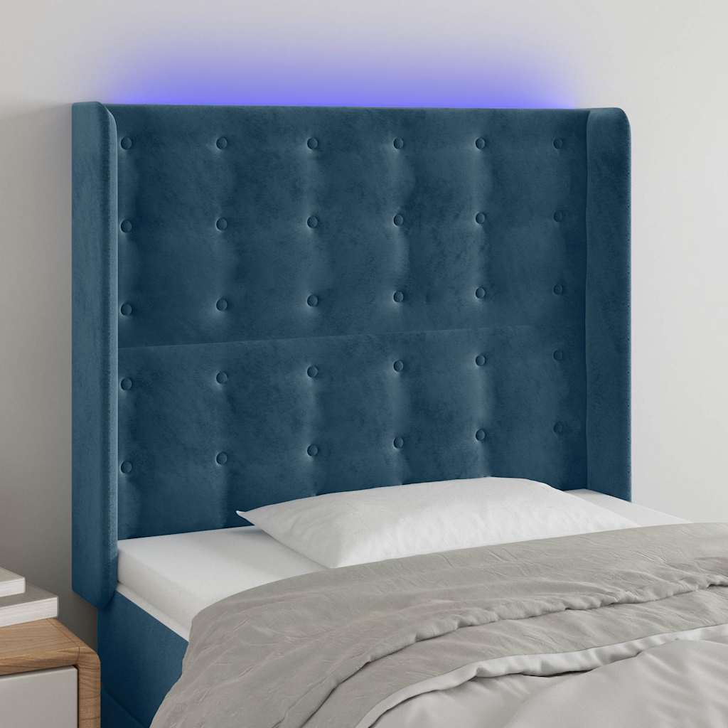 LED Kopfteil Dunkelblau 83x16x118/128 cm Samt