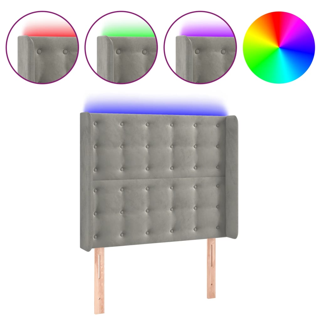 LED Kopfteil Hellgrau 103x16x118/128 cm Samt