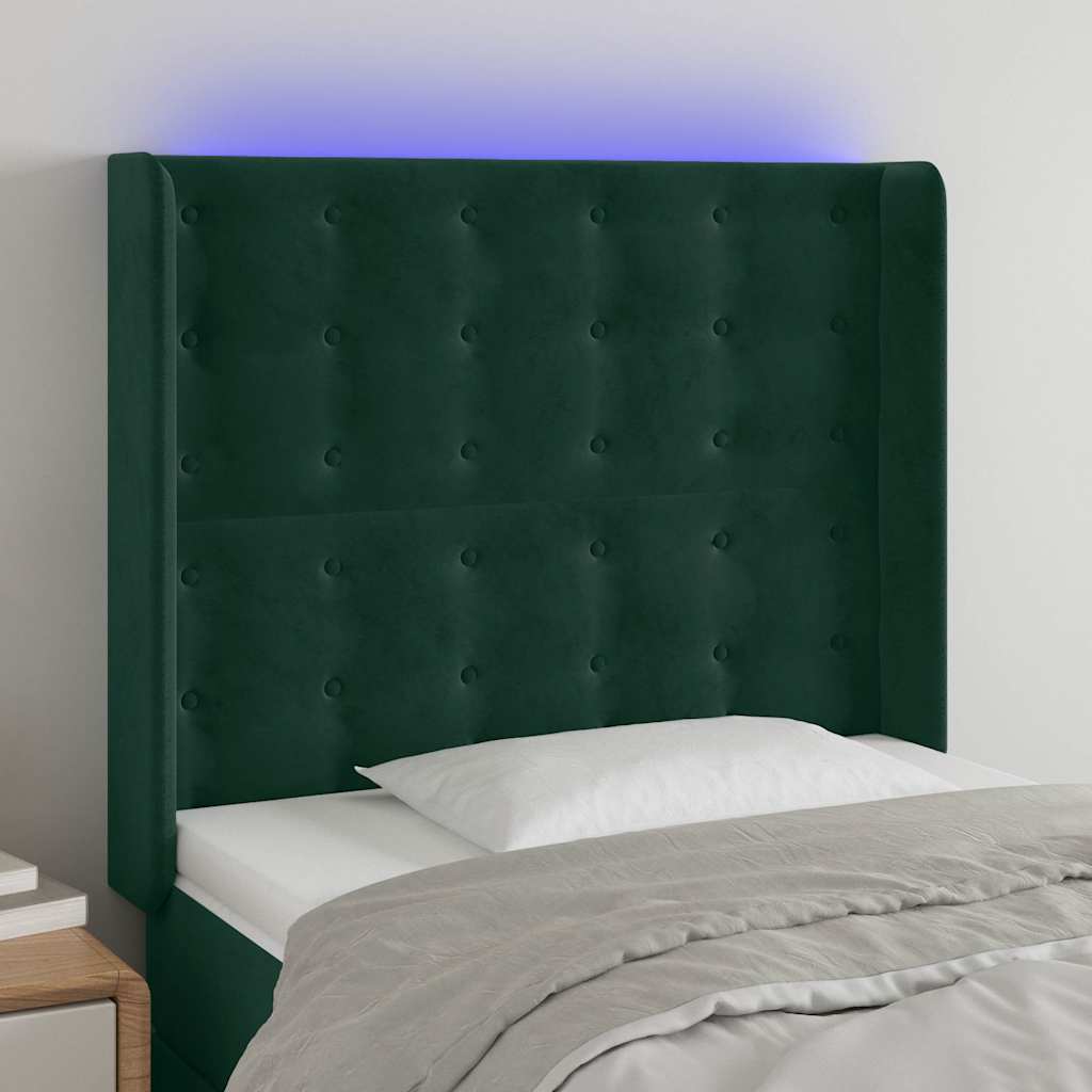 LED Kopfteil Dunkelgrün 103x16x118/128 cm Samt