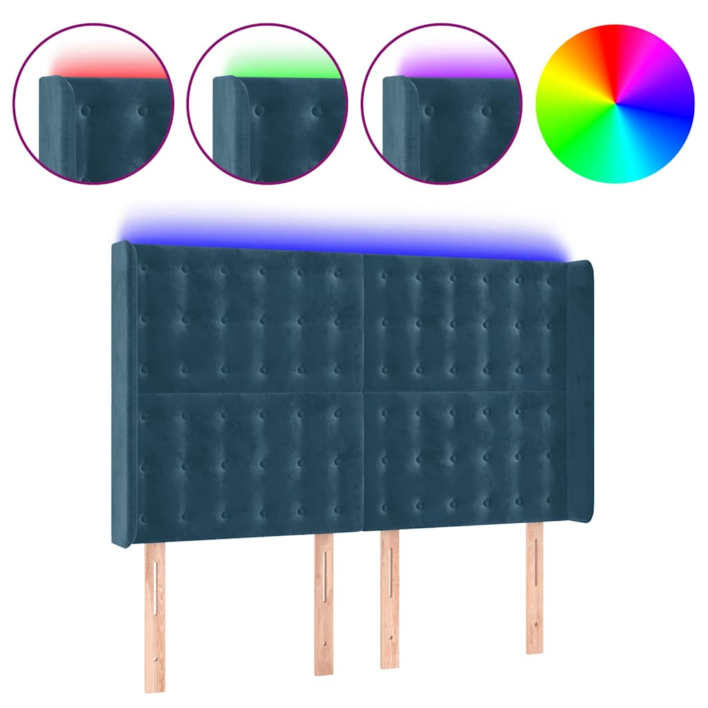 LED Kopfteil Dunkelblau 147x16x118/128 cm Samt
