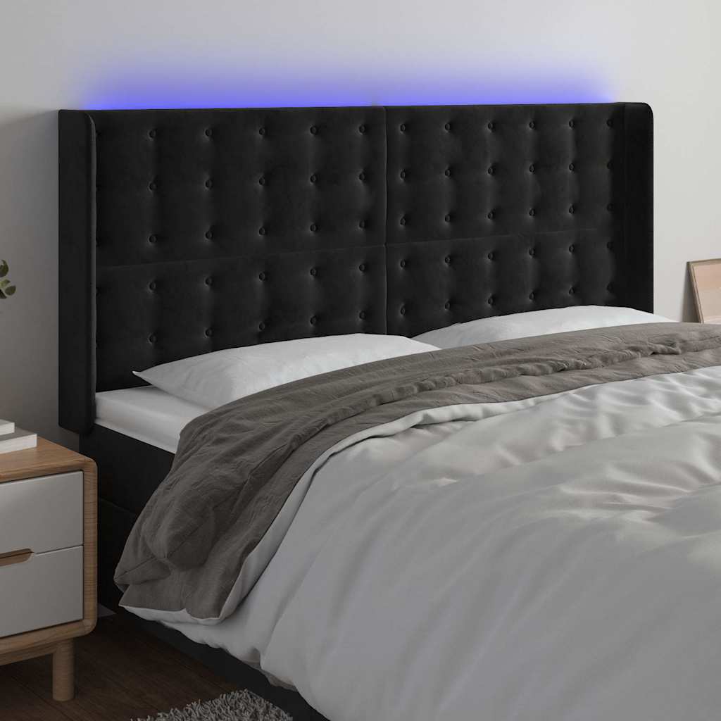 LED Kopfteil Schwarz 163x16x118/128 cm Samt