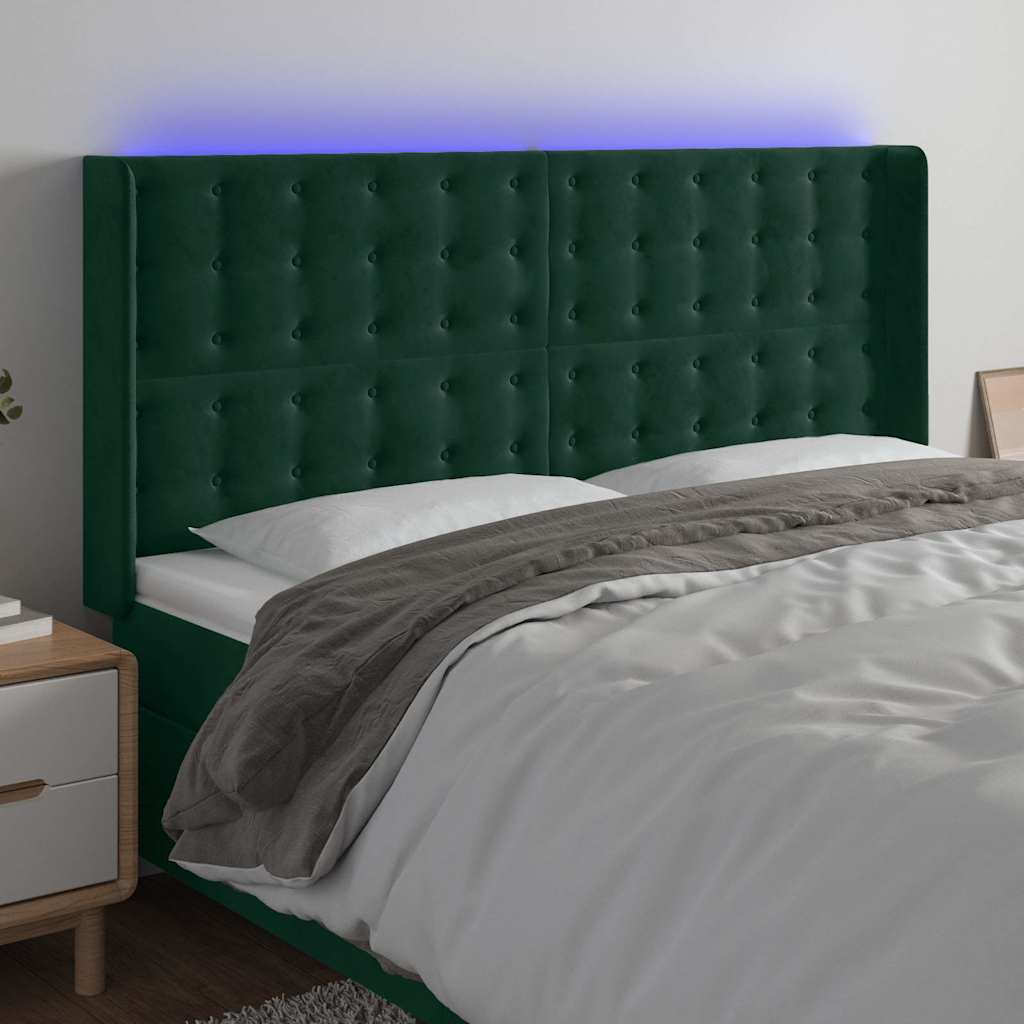 LED Kopfteil Dunkelgrün 163x16x118/128 cm Samt