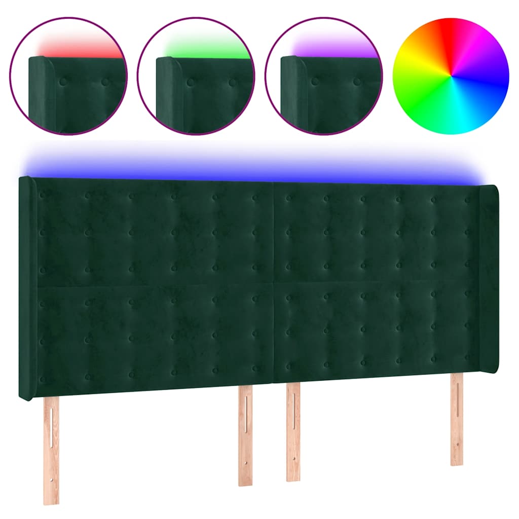 LED Kopfteil Dunkelgrün 183x16x118/128 cm Samt