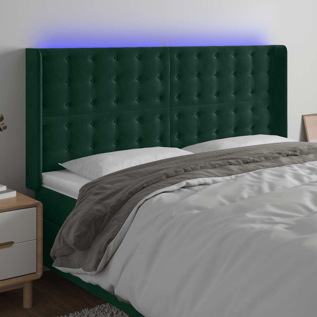 LED Kopfteil Dunkelgrün 183x16x118/128 cm Samt