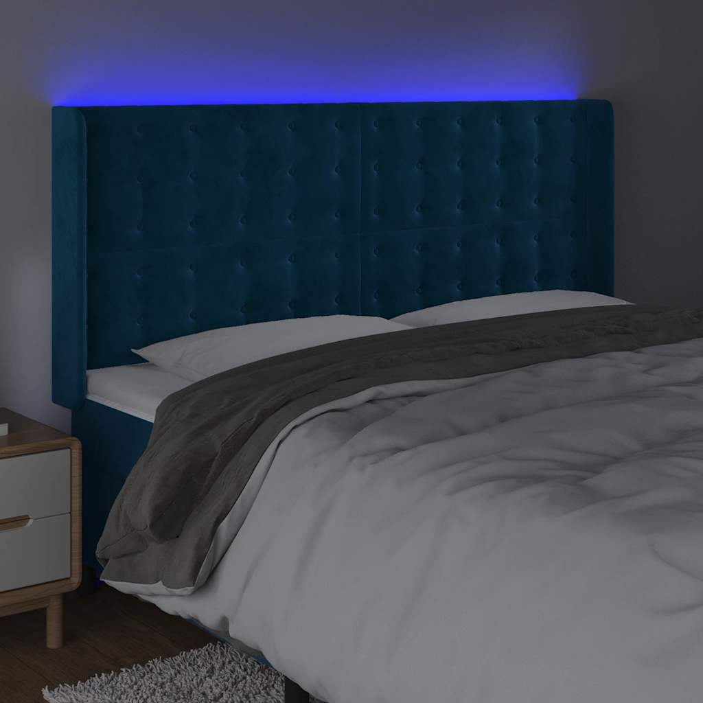 LED Kopfteil Dunkelblau 203x16x118/128 cm Samt