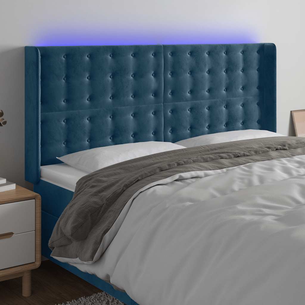 LED Kopfteil Dunkelblau 203x16x118/128 cm Samt