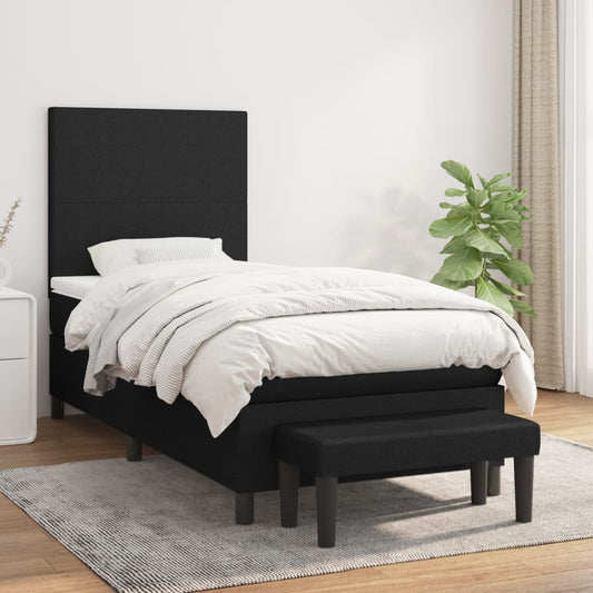 Lit à sommier tapissier avec matelas tissu noir 80x200 cm