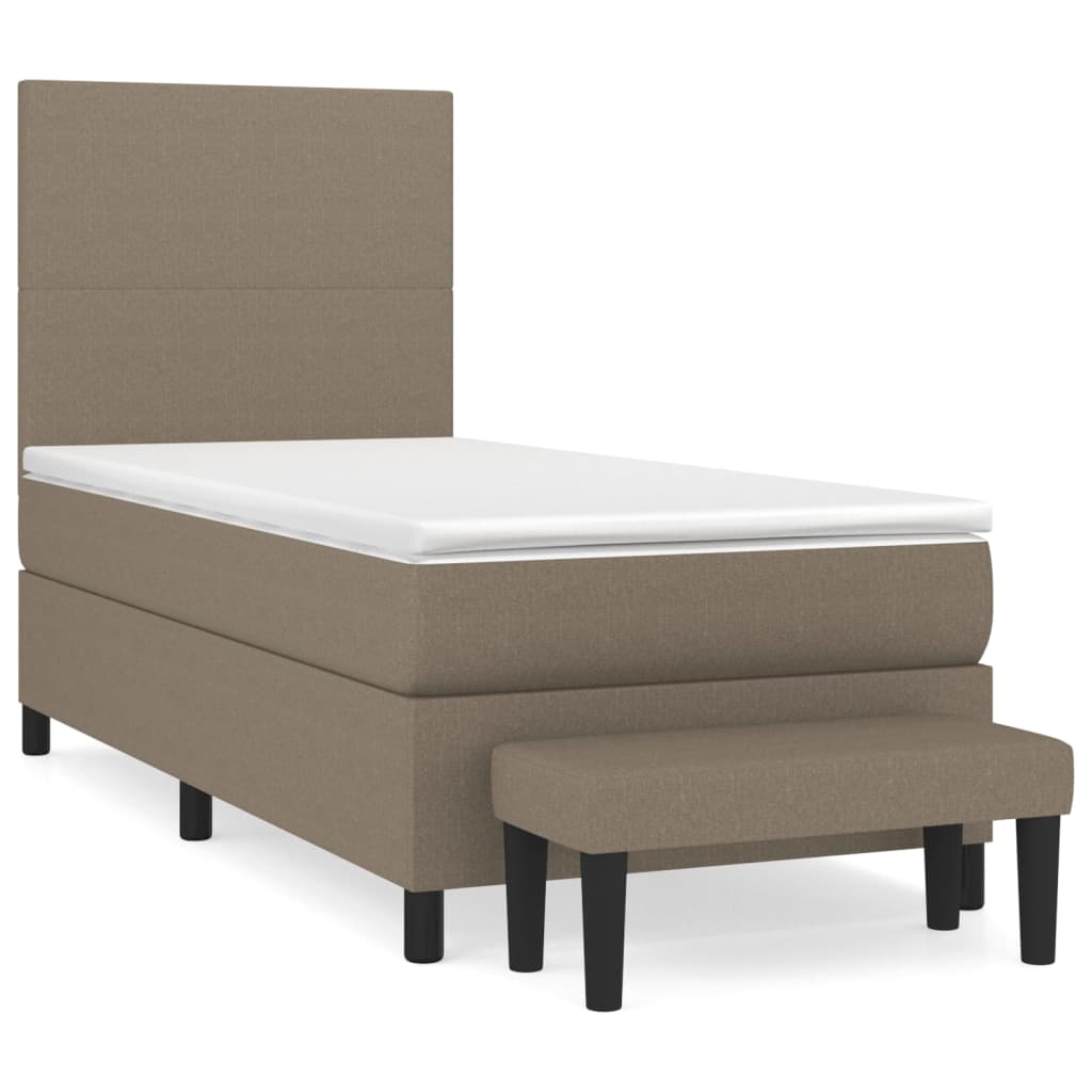 Lit sommier tapissier avec matelas tissu taupe 90x190 cm