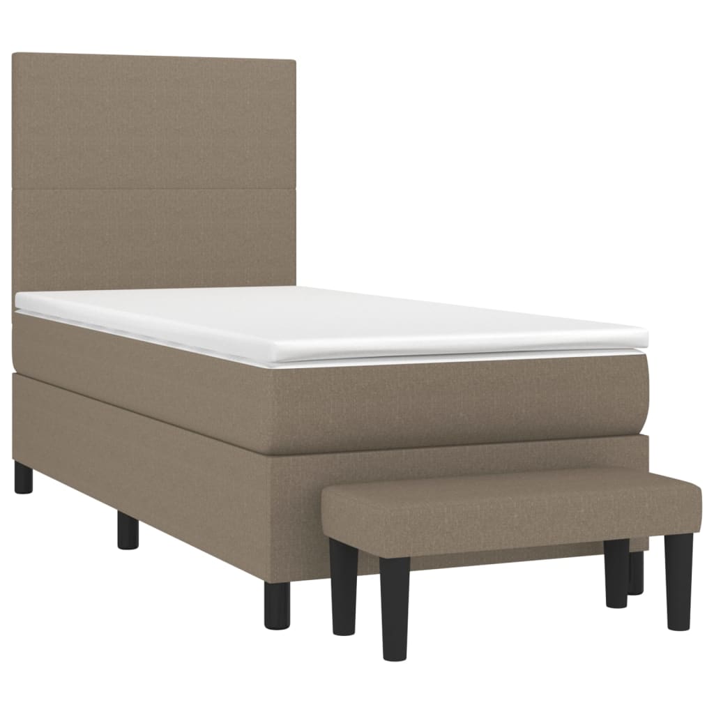 Lit sommier tapissier avec matelas tissu taupe 90x190 cm