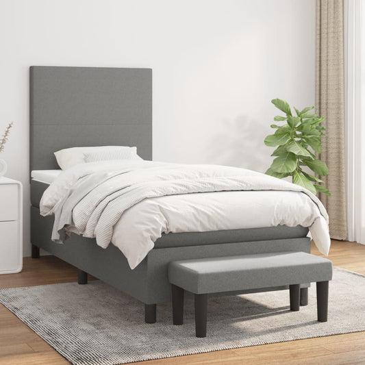 Lit sommier tapissier avec matelas tissu gris foncé 100x200 cm