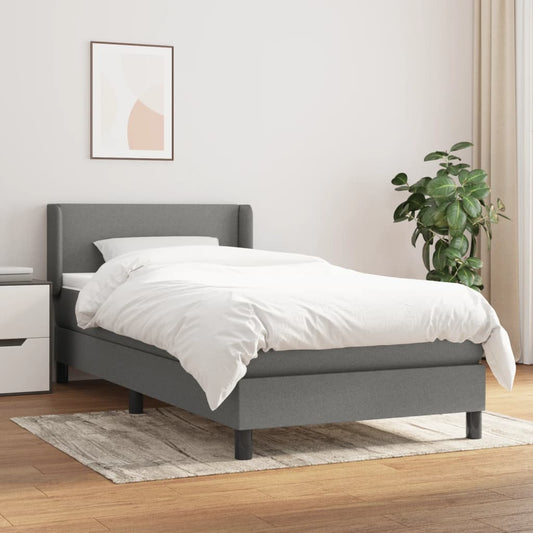 Lit sommier tapissier avec matelas tissu gris foncé 100x200 cm