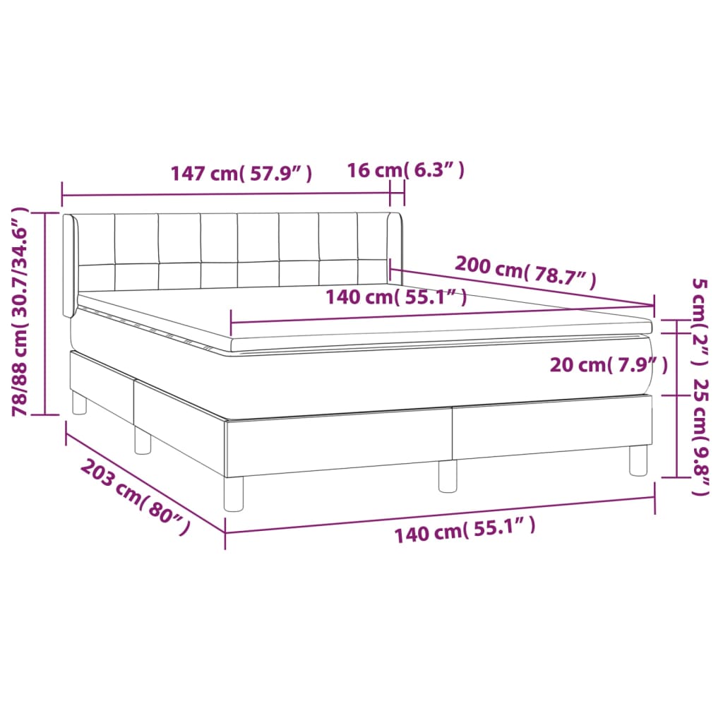 Boxspringbett mit Matratze Schwarz 140x200 cm Stoff