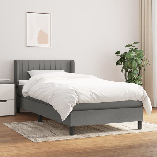 Lit sommier tapissier avec matelas tissu gris foncé 100x200 cm