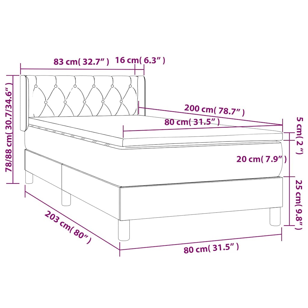Boxspringbett mit Matratze Blau 80x200 cm Stoff