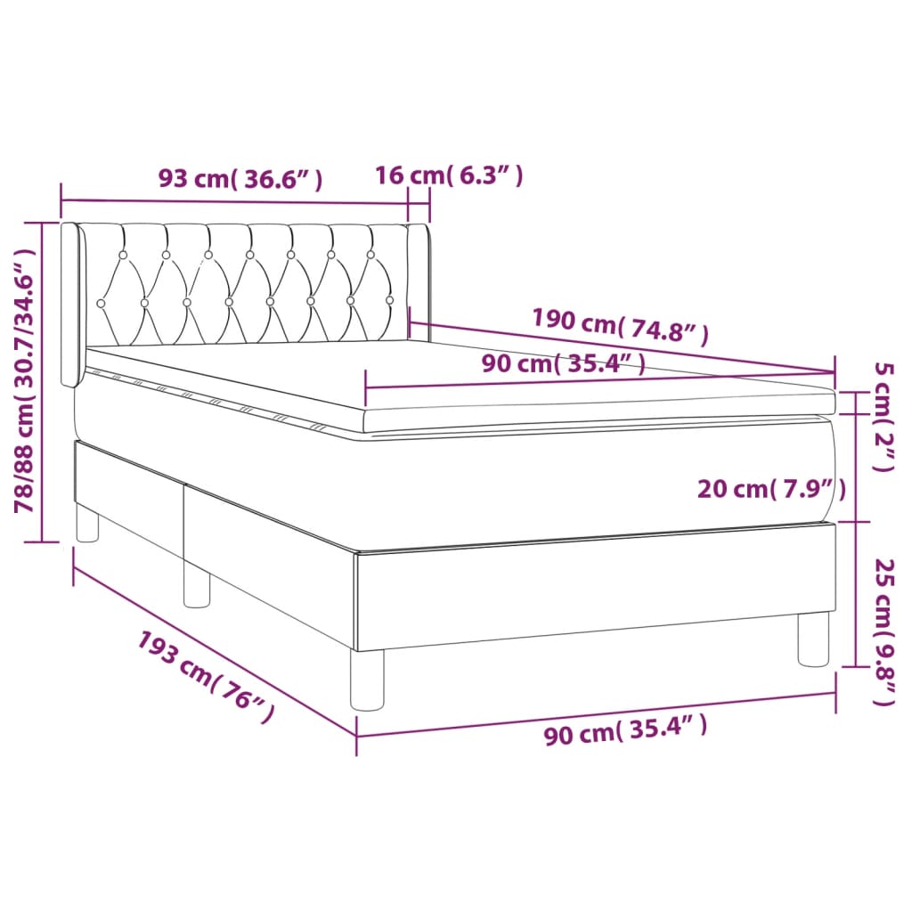 Boxspringbett mit Matratze Taupe 90x190 cm Stoff