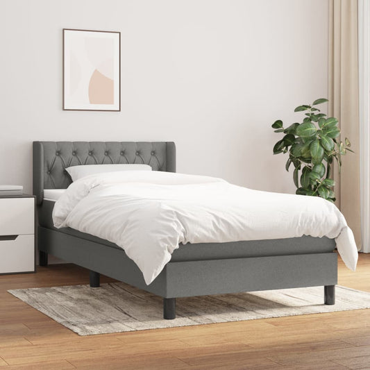 Lit sommier tapissier avec matelas tissu gris foncé 100x200 cm