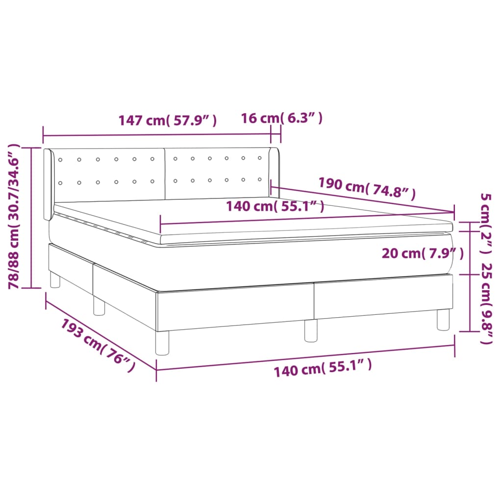Boxspringbett mit Matratze Schwarz 140x190 cm Stoff