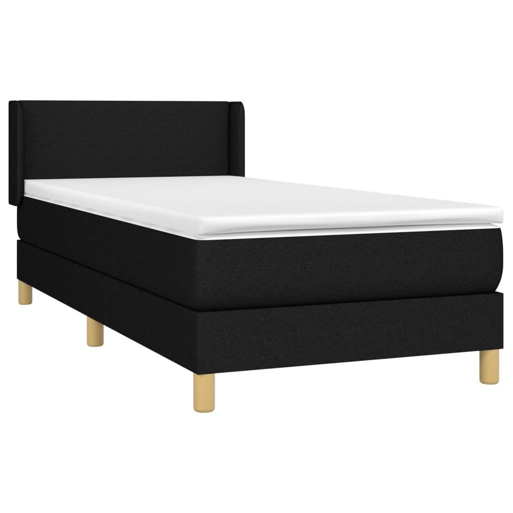 Lit à sommier tapissier avec matelas tissu noir 80x200 cm