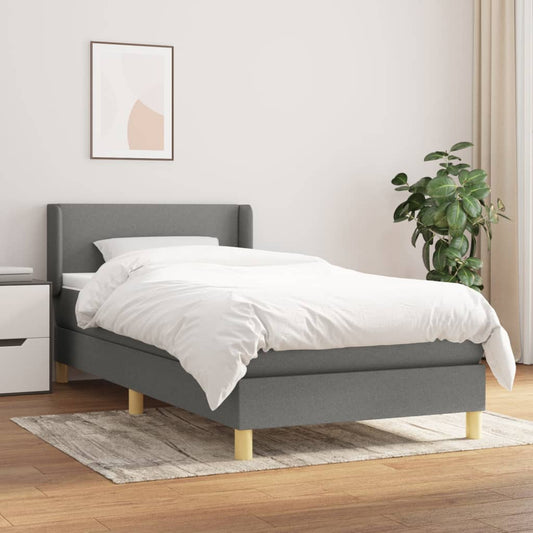 Lit sommier tapissier avec matelas tissu gris foncé 100x200 cm