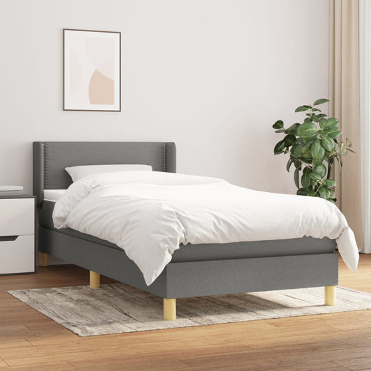 Lit sommier tapissier avec matelas tissu gris foncé 100x200 cm