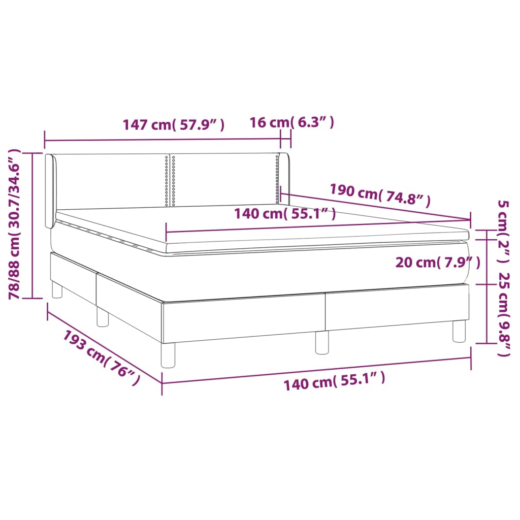Box spring bed with mattress taupe 140x190 cm fabric