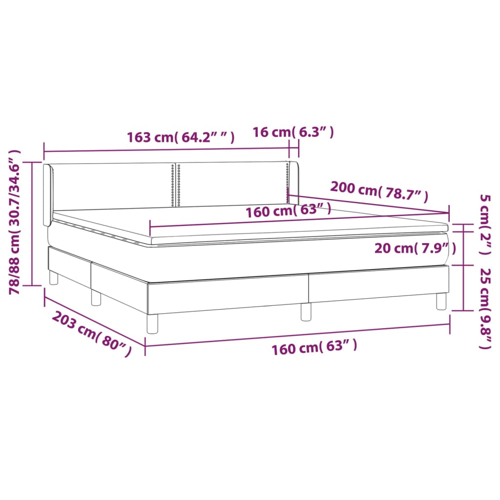 Box spring bed with mattress black 160x200 cm fabric
