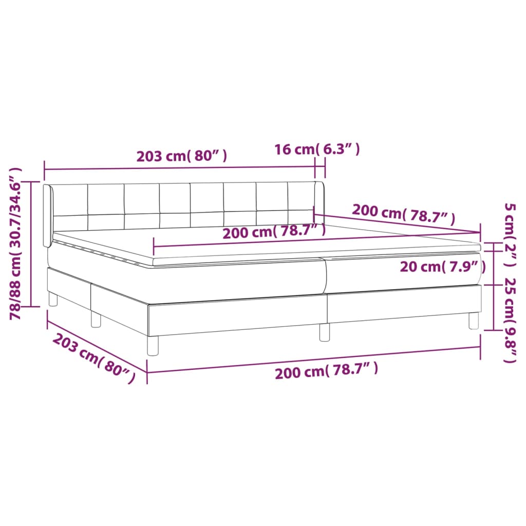Box spring bed with mattress black 200x200 cm fabric