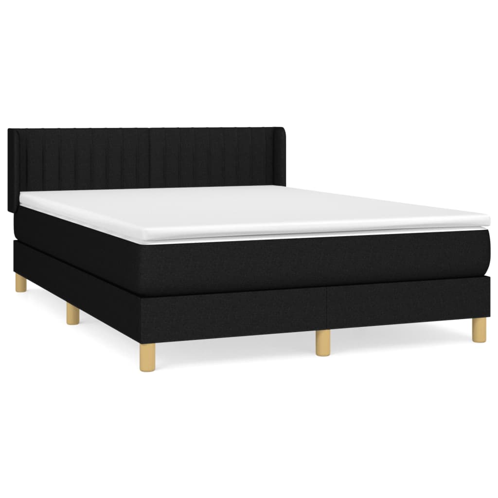 Lit à sommier tapissier avec matelas en tissu noir 140x190 cm