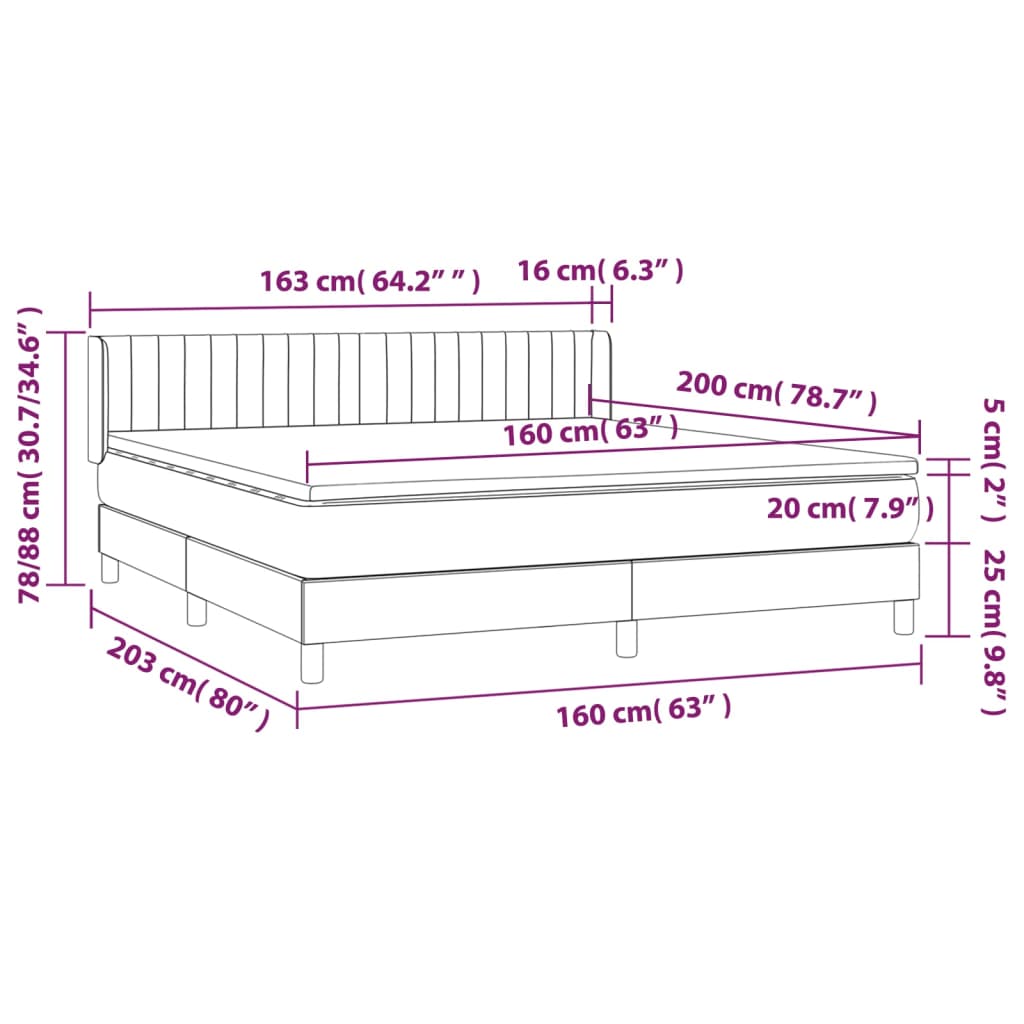 Box spring bed with mattress black 160x200 cm fabric